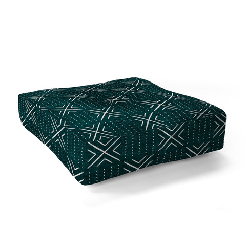 Little Arrow Design Co mud cloth tile dark teal Floor Pillow Square