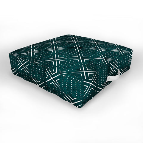Little Arrow Design Co mud cloth tile dark teal Outdoor Floor Cushion