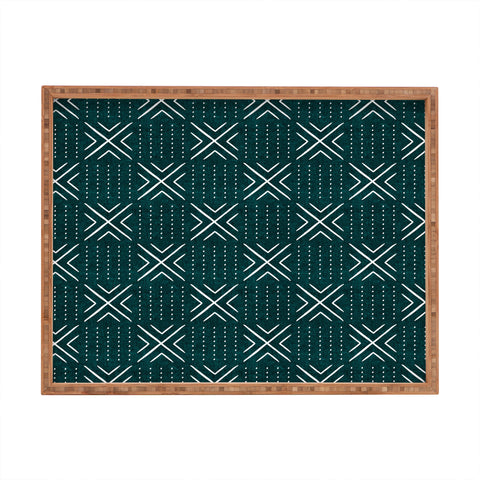 Little Arrow Design Co mud cloth tile dark teal Rectangular Tray