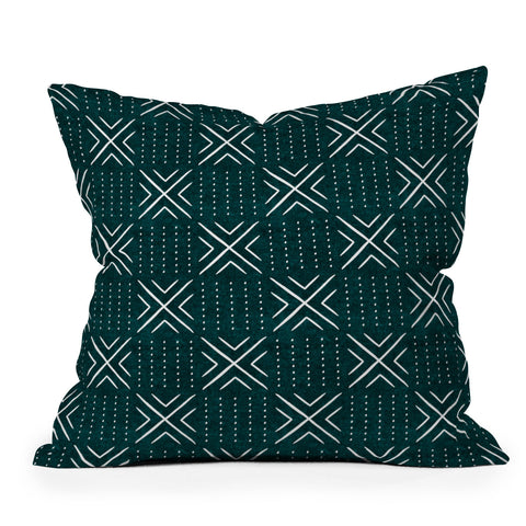 Little Arrow Design Co mud cloth tile dark teal Throw Pillow