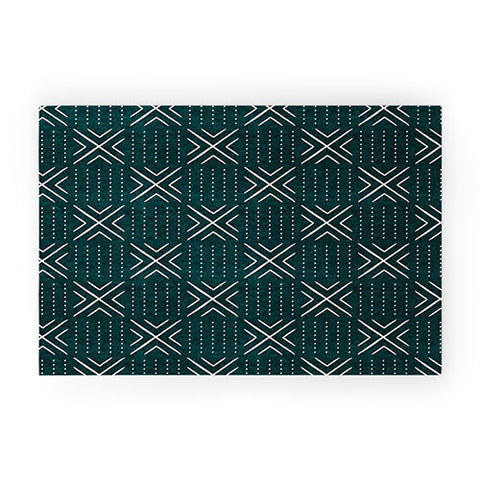 Little Arrow Design Co mud cloth tile dark teal Welcome Mat