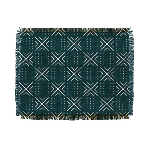 Little Arrow Design Co mud cloth tile dark teal Throw Blanket