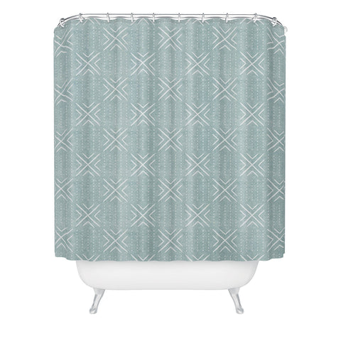 Little Arrow Design Co mud cloth tile dusty blue Shower Curtain