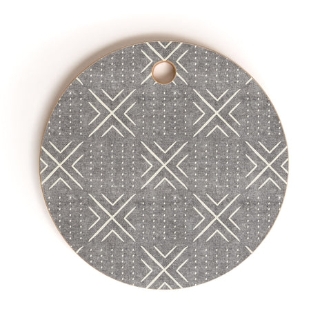 Little Arrow Design Co mud cloth tile gray Cutting Board Round