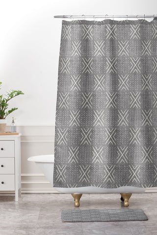 Little Arrow Design Co mud cloth tile gray Shower Curtain And Mat