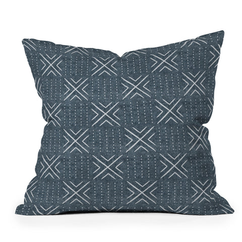 Little Arrow Design Co mud cloth tile navy Throw Pillow