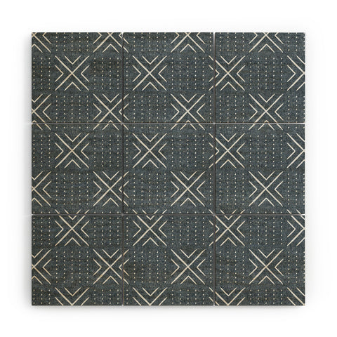 Little Arrow Design Co mud cloth tile navy Wood Wall Mural