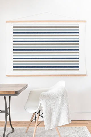 Little Arrow Design Co multi blue linen stripes Art Print And Hanger