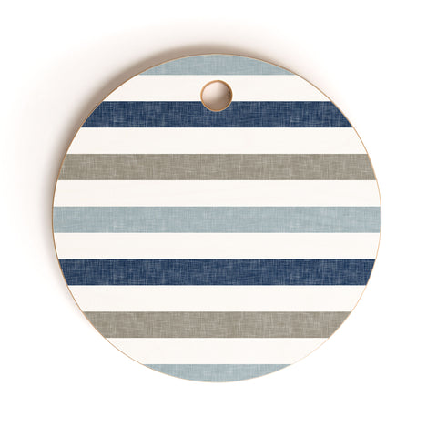 Little Arrow Design Co multi blue linen stripes Cutting Board Round