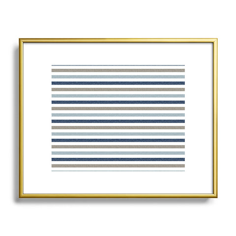 Little Arrow Design Co multi blue linen stripes Metal Framed Art Print