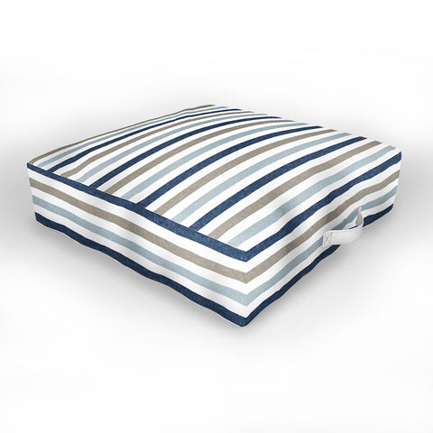 Little Arrow Design Co multi blue linen stripes Outdoor Floor Cushion