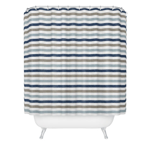Little Arrow Design Co multi blue linen stripes Shower Curtain