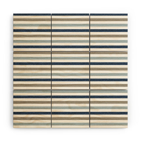Little Arrow Design Co multi blue linen stripes Wood Wall Mural