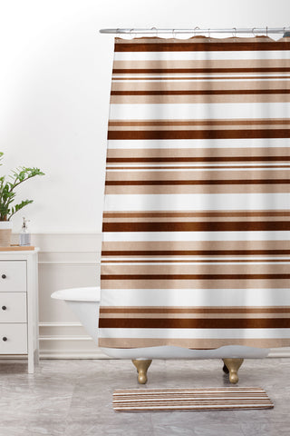 Little Arrow Design Co multi stripe espresso Shower Curtain And Mat