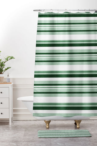 Little Arrow Design Co multi stripe seafoam green Shower Curtain And Mat