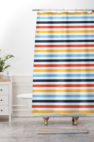 Little Arrow Design Co multi stripes Shower Curtain And Mat