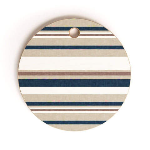 Little Arrow Design Co multi stripes tan blue Cutting Board Round