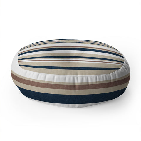 Little Arrow Design Co multi stripes tan blue Floor Pillow Round