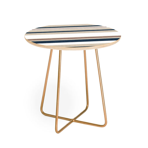 Little Arrow Design Co multi stripes tan blue Round Side Table