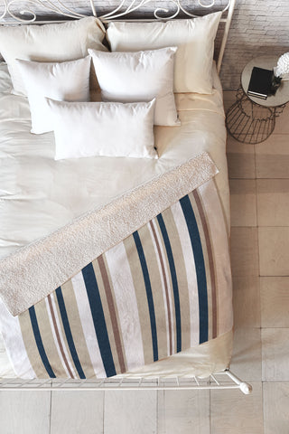 Little Arrow Design Co multi stripes tan blue Fleece Throw Blanket