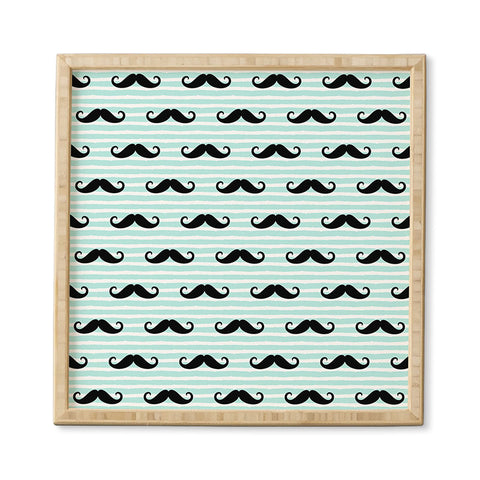 Little Arrow Design Co mustaches on blue stripes Framed Wall Art