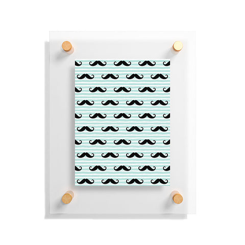 Little Arrow Design Co mustaches on blue stripes Floating Acrylic Print
