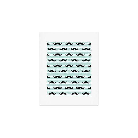 Little Arrow Design Co mustaches on blue stripes Art Print