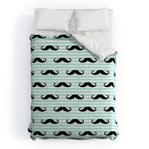 Little Arrow Design Co mustaches on blue stripes Comforter