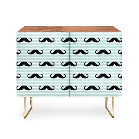 Little Arrow Design Co mustaches on blue stripes Credenza