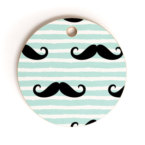 Little Arrow Design Co mustaches on blue stripes Cutting Board Round