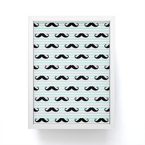 Little Arrow Design Co mustaches on blue stripes Framed Mini Art Print