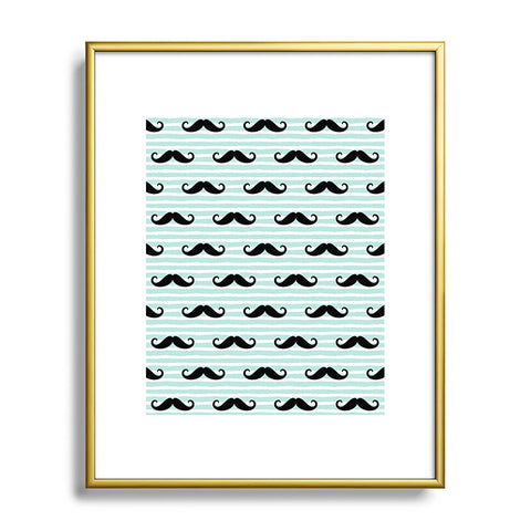 Little Arrow Design Co mustaches on blue stripes Metal Framed Art Print