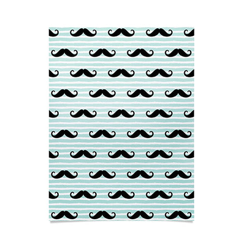 Little Arrow Design Co mustaches on blue stripes Poster