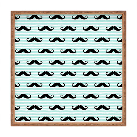Little Arrow Design Co mustaches on blue stripes Square Tray