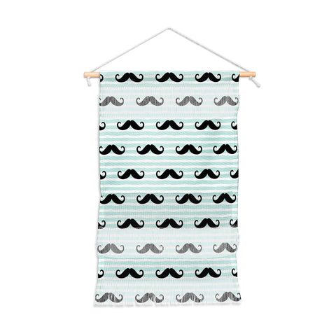 Little Arrow Design Co mustaches on blue stripes Wall Hanging Portrait