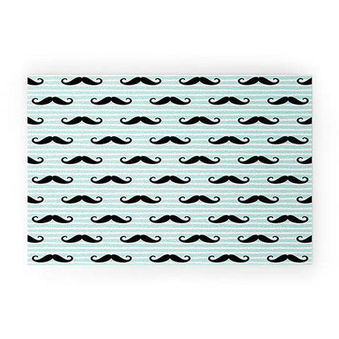Little Arrow Design Co mustaches on blue stripes Welcome Mat