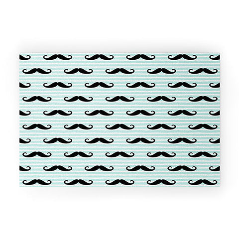 Little Arrow Design Co mustaches on blue stripes Welcome Mat