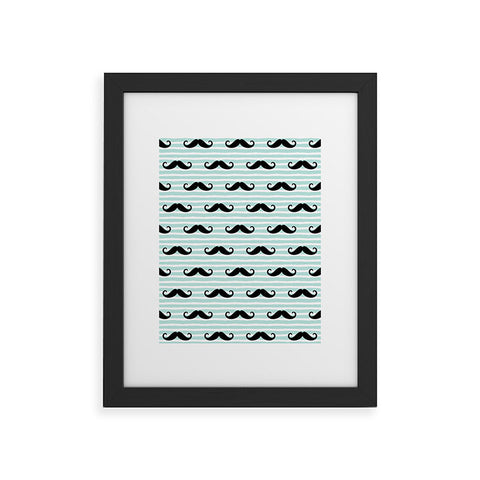 Little Arrow Design Co mustaches on blue stripes Framed Art Print