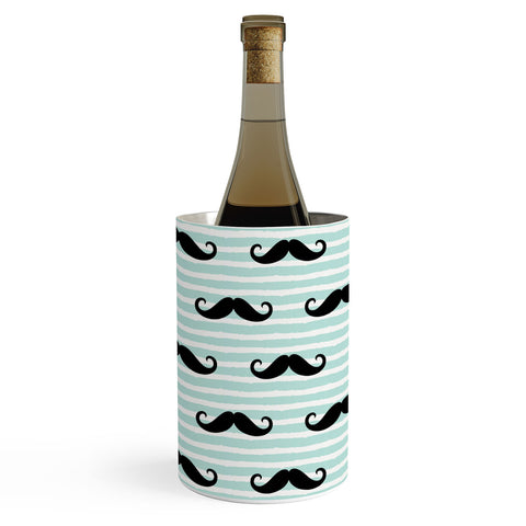 Little Arrow Design Co mustaches on blue stripes Wine Chiller