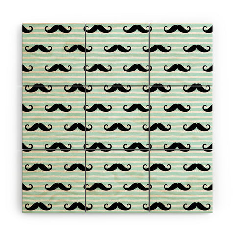 Little Arrow Design Co mustaches on blue stripes Wood Wall Mural
