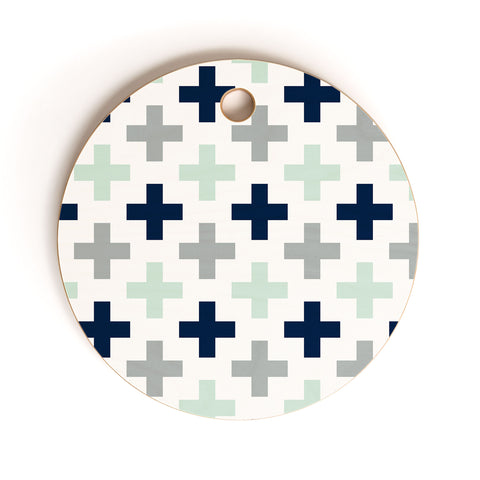 Little Arrow Design Co northern lights swiss cross Cutting Board Round