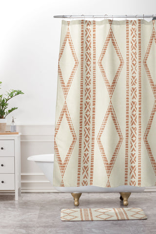 Little Arrow Design Co oceania diamond stripes ginger Shower Curtain And Mat