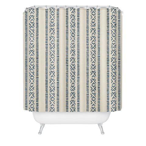 Little Arrow Design Co oceania vertical stripes navy Shower Curtain