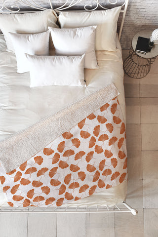 Little Arrow Design Co orange ginkgo leaves Fleece Throw Blanket