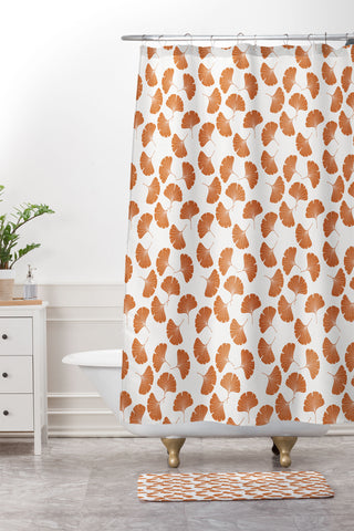 Little Arrow Design Co orange ginkgo leaves Shower Curtain And Mat