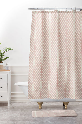 Little Arrow Design Co Organic Chevron in Rose Shower Curtain And Mat