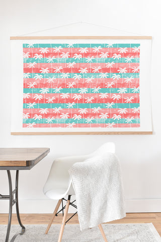 Little Arrow Design Co palm trees on pink stripes Art Print And Hanger