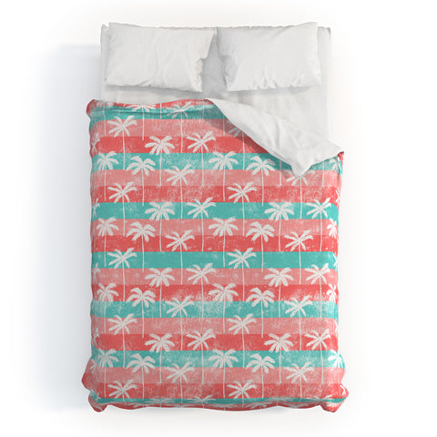 Little Arrow Design Co palm trees on pink stripes Duvet Cover