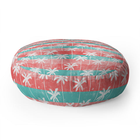 Little Arrow Design Co palm trees on pink stripes Floor Pillow Round
