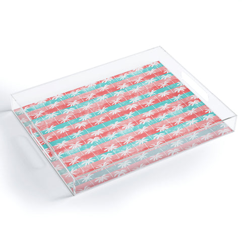 Little Arrow Design Co palm trees on pink stripes Acrylic Tray